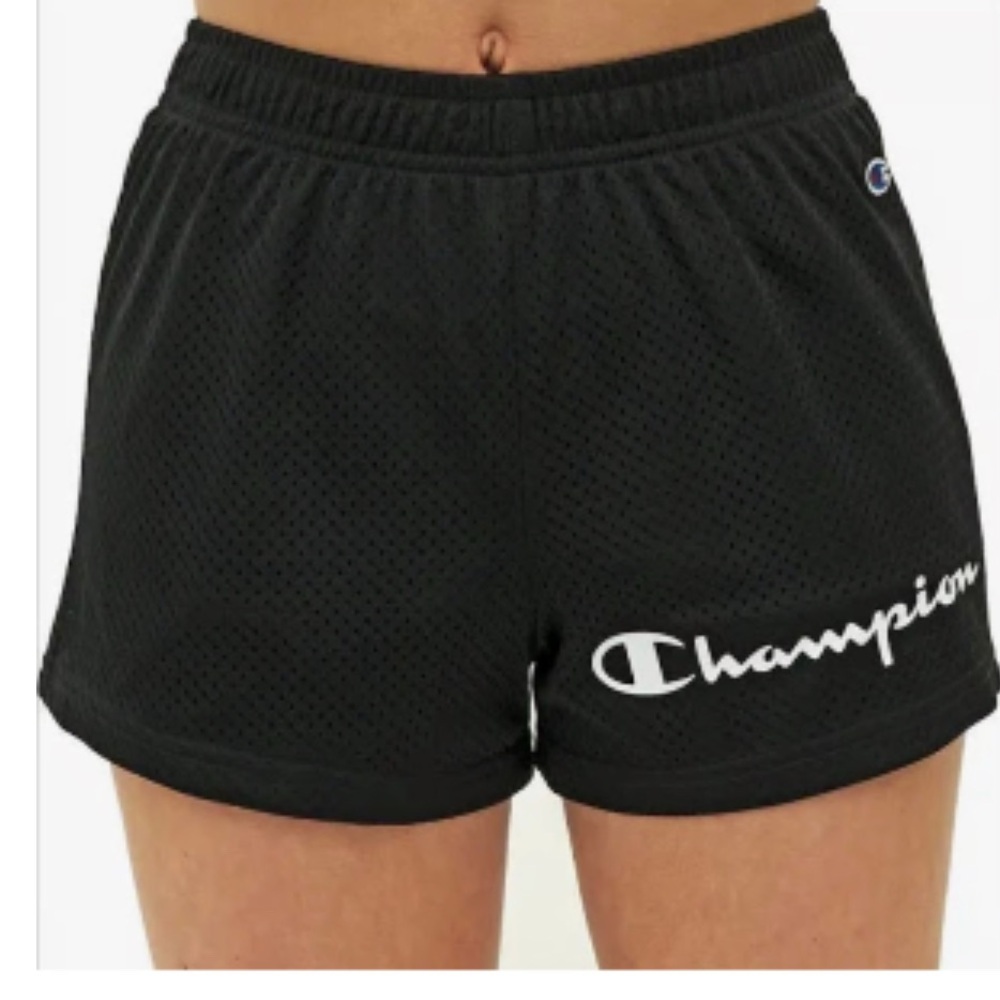 New Champion Essential Mesh Athletic Short | Black White Logo | Size Girls Youth